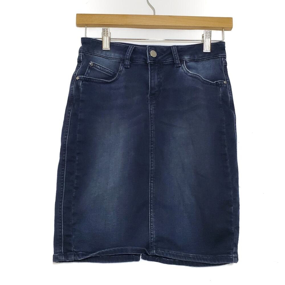 Zara | Knit Denim Stretchy Dark Blue Jean Skirt